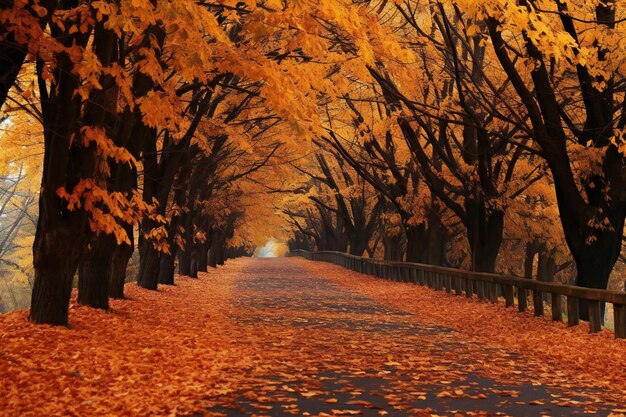 Callejón de otoño en el parque con hojas caídas Corea del Sur