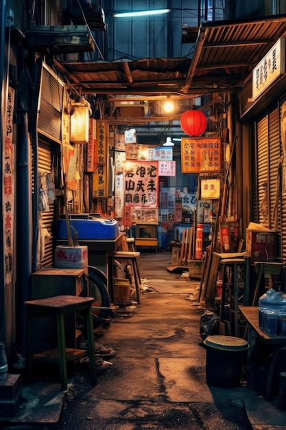 Un callejón en tokio por la noche