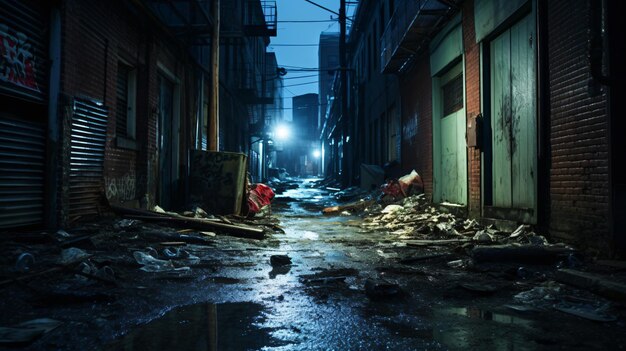 Callejón vacío oscuro y aterrador Área desolada