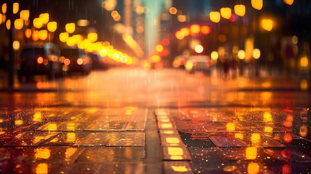 Foto las calles de la ciudad cobran vida con señalización amarilla y luces de carretera bokeh que crean una atmósfera urbana vibrante y bulliciosa ai generativo