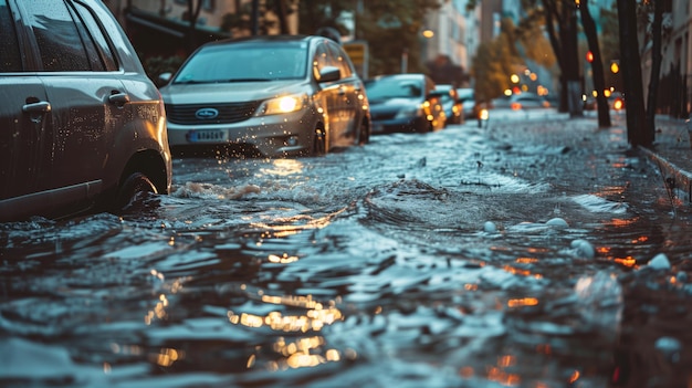 Foto las calles de la ciudad inundadas de coches