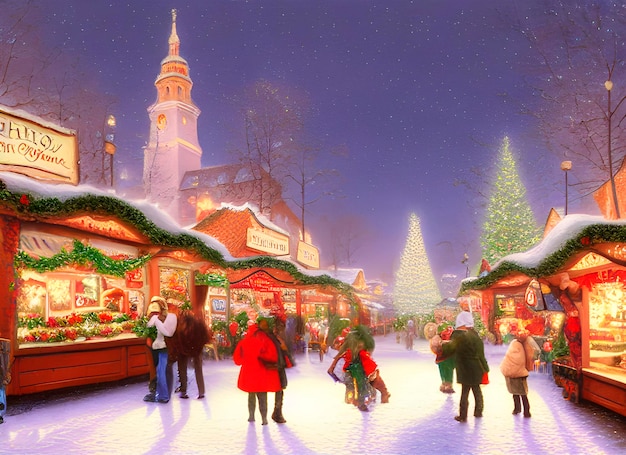 calles de la ciudad en navidad, mercado navideño alemán, atmósfera de feliz año nuevo