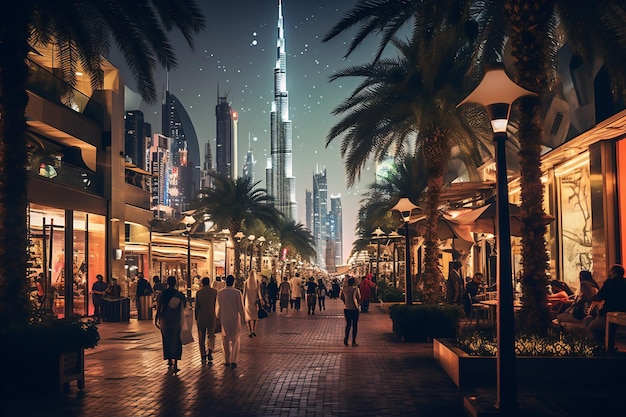 Calles de Dubai en el tiempo de la tarde IA generativa