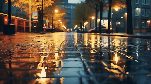 Foto las calles húmedas después de la lluvia reflejan hermosamente las escenas urbanas