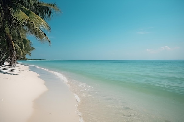 Calma e tranquila praia de mar de verão com ampla vista para o mar com IA generativa de palma alta