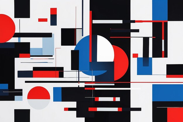 Foto calmo minimalista estilo bauhaus preto branco vermelho e azul composição abstrata ia generativa