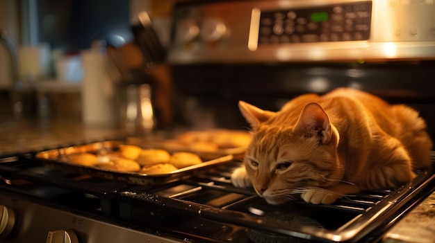 Foto calor de la cocina para hornear tarde en la noche