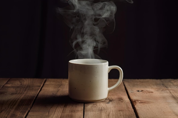 Calor en la simplicidad Vapor de bebida caliente en taza prístina