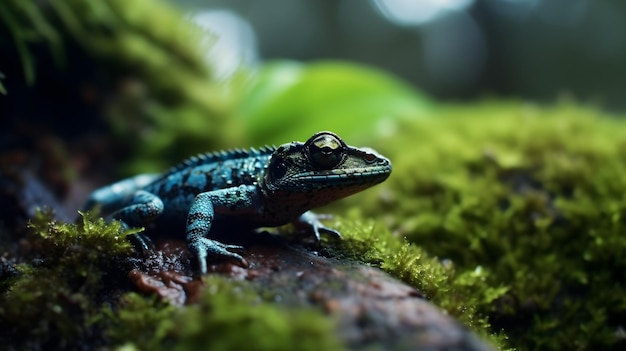 Calotes mystaceus lagarto azul de perto na natureza fundo desfocado