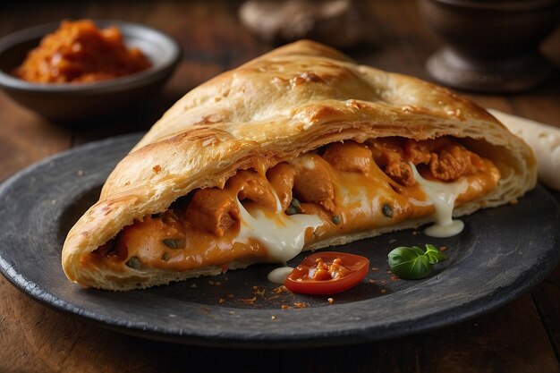 Calzone de frango com manteiga com mozzarella pegajosa