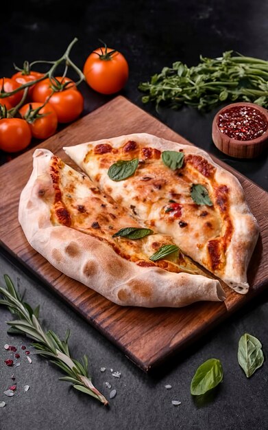 Calzone pizza italiana com ervas frescas e ervas comida saudável