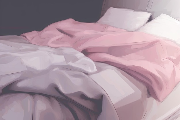 Cama aconchegante com roupa de cama rosa suave