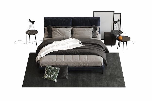 cama aislada en fondo blanco muebles interiores ilustración 3D cg render