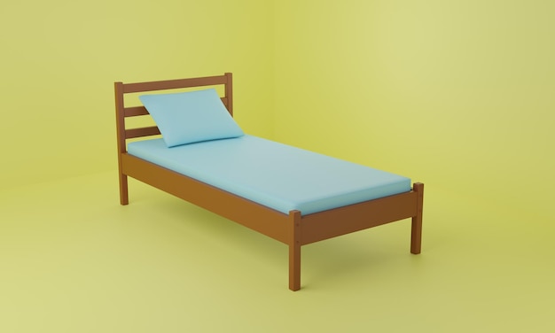 Foto una cama con una almohada azul y una almohada azul en la ilustración 3d