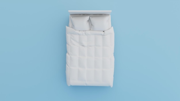 una cama blanca con un fondo azul
