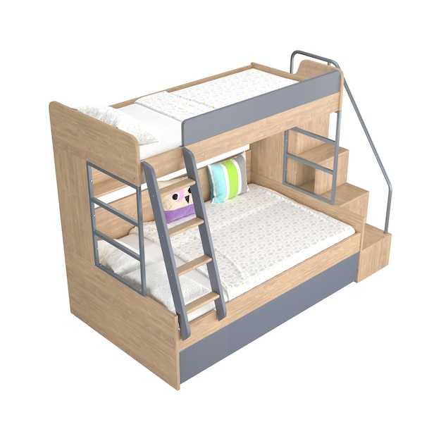 Cama de cabaña infantil 3D aislada sobre un fondo blanco