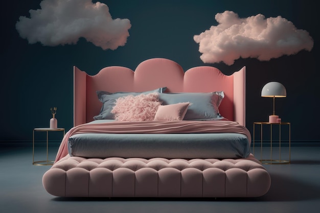 Cama com nuvens cor de rosa Conceito de design criativo Geração de Ai