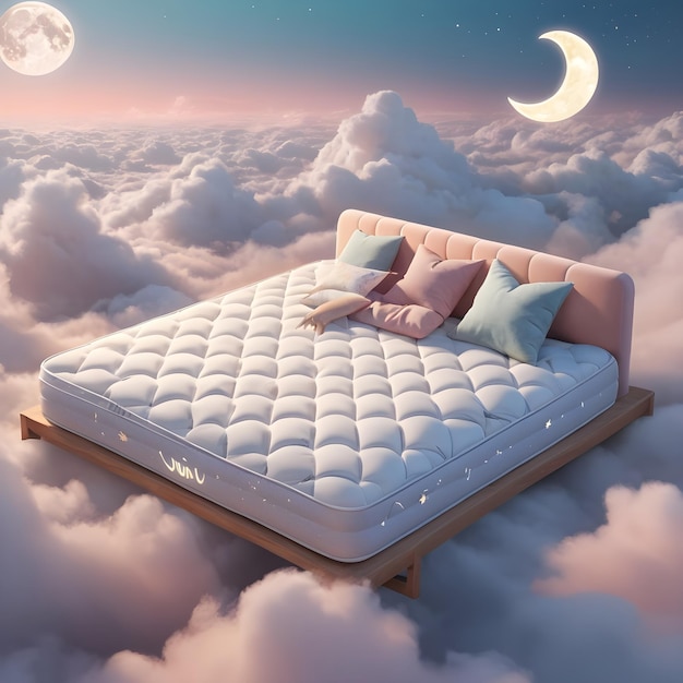 Cama cómoda con la luna y las estrellas en el cielo