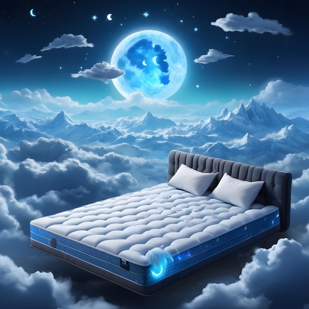 Cama cómoda con la luna y las estrellas en el cielo