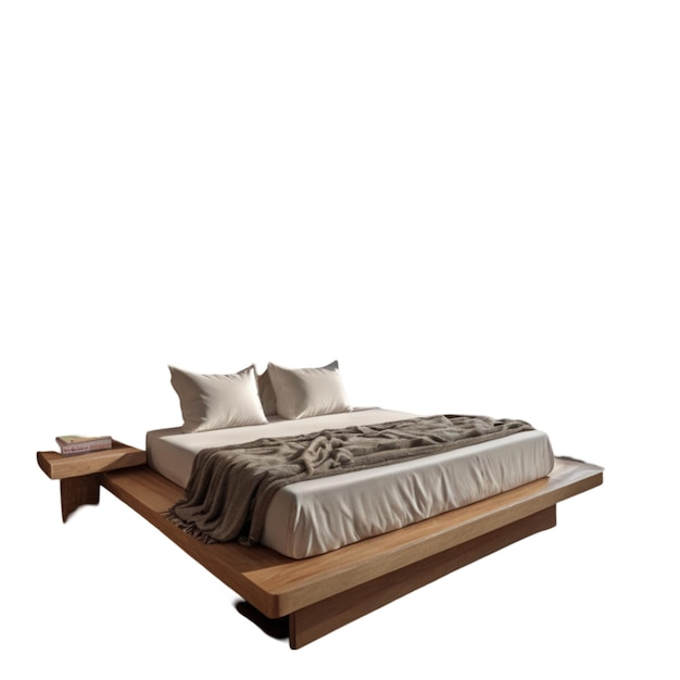 una cama con una cubierta marrón y almohadas blancas en ella