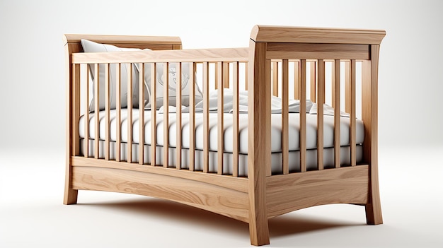 Foto cama de berço de madeira isolada em fundo branco