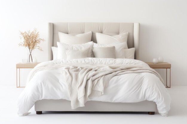 Cama de conforto branca isolada em fundo branco