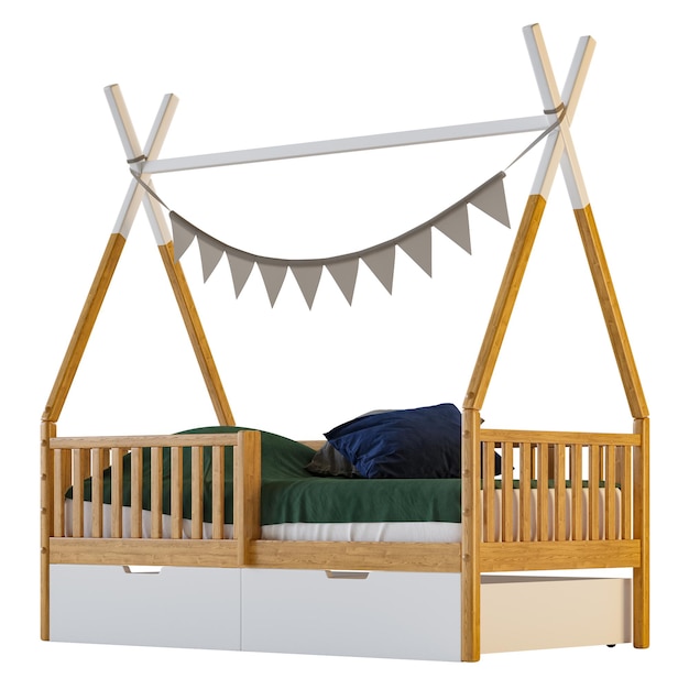 Foto cama de crianças wigwam com placa sólida beech 02