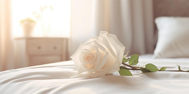 cama de flores moderno quarto minimalista interior romântico bela rosa branca única em lençóis