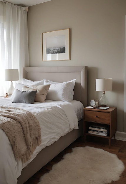 Cama de quarto minimalista cama de quarto simples e organizada