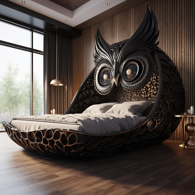 Cama con decoración de búho