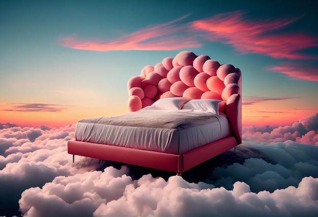 Cama para dormir sobre nubes rosadas buen sueño suave