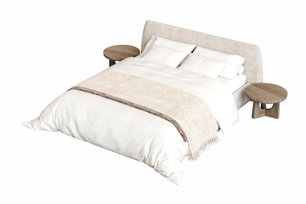 cama dupla isolada em fundo branco móveis para o interior do quarto ilustração 3D cg ren