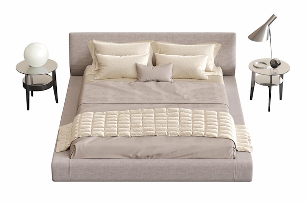 cama dupla isolada em fundo branco móveis para o interior do quarto ilustração 3D cg ren