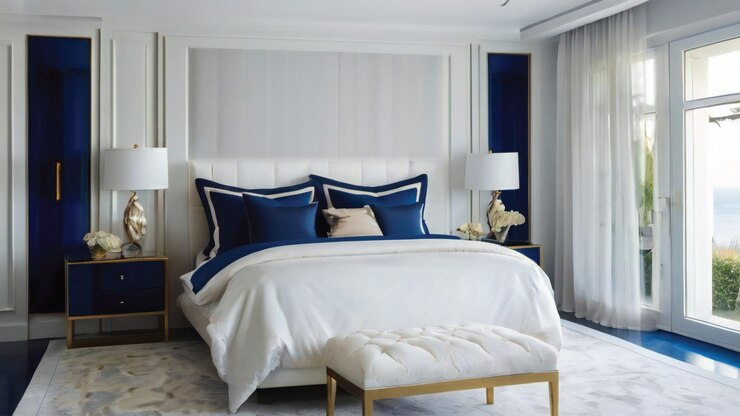 Una cama con un fondo blanco