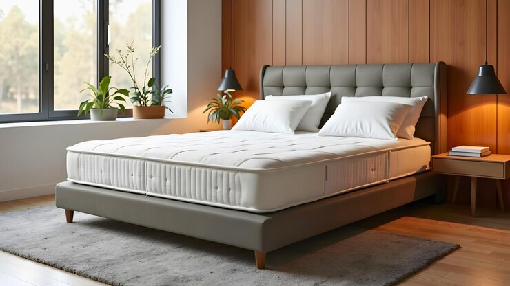 una cama grande tiene dos caras de almohada y una alfombra de área