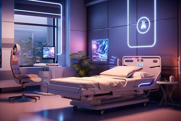 Cama de hospital cómoda con TV al lado de la cama para el entretenimiento del paciente IA generativa