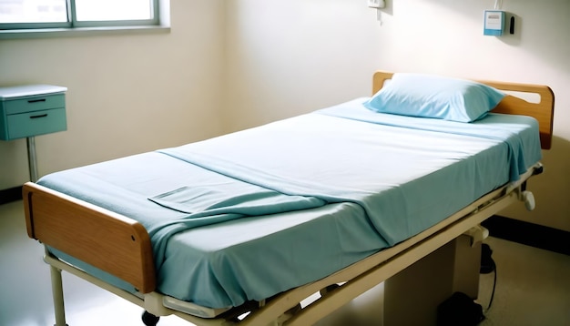 una cama de hospital con una sábana azul en ella