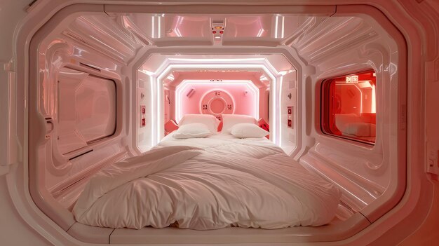 Cama en el hotel de la cápsula espacial futurista