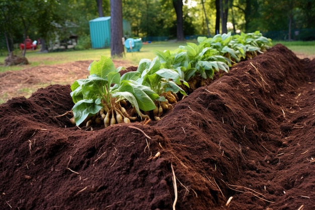 Foto cama de jardín notill con suelo cubierto de mantillo creado con ia generativa