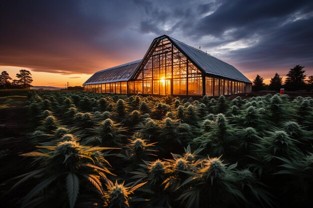 Foto cama de marihuana en invernadero. ia generativa.