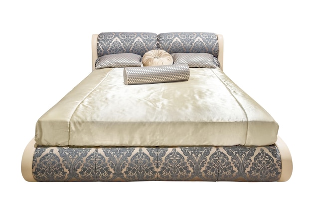 Cama moderna clásica Muebles de cama modernos beige gris de lujo con ropa de cama estampada con cabecero tapizado con textura floral Ropa de cama de tela de terciopelo suave