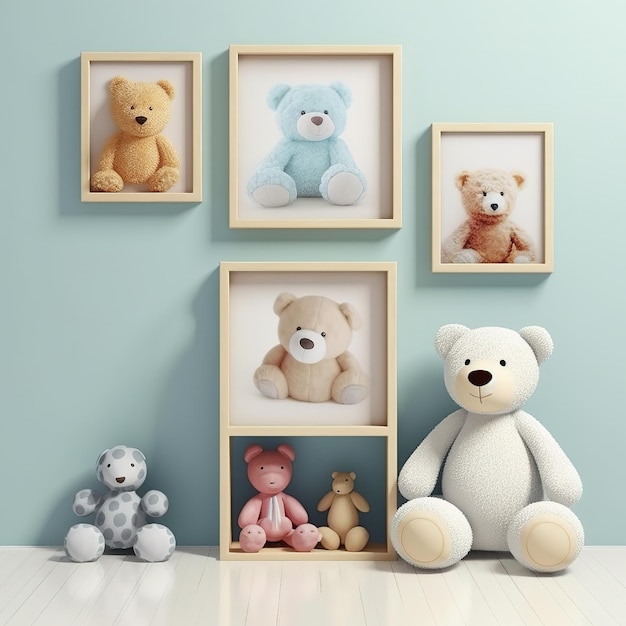 Foto cama para niños con oso de juguete