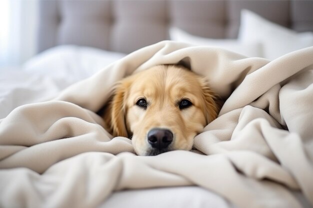 Foto cama de perro dorada