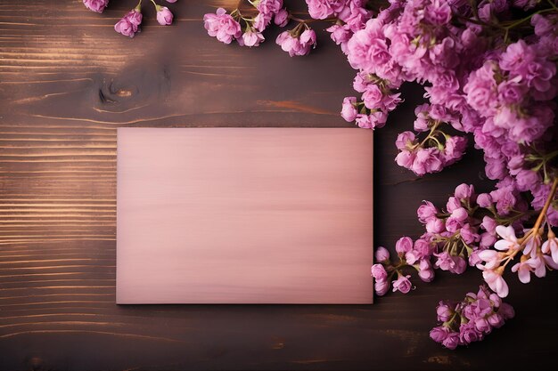 Cama rosa e roxa com um cartão de madeira