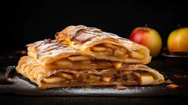 Foto camadas de strudel de maçã com especiarias