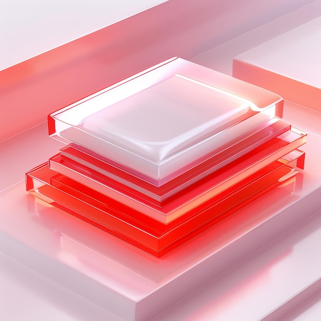 Camadas de vidro vermelho futuristas em fundo branco