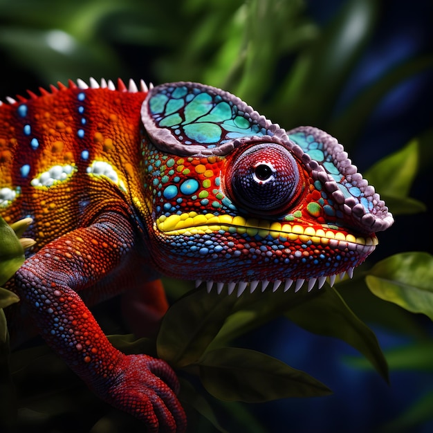 Foto camaleão colorido em closeup