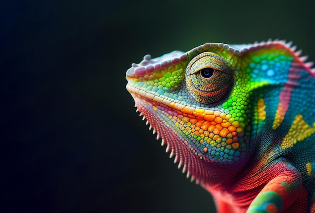 Foto camaleão colorido fechar com espaço de cópia