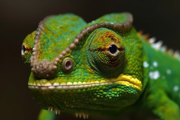 Camaleão com seus olhos apontando em direção diferente