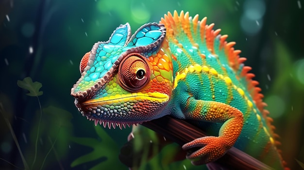 Foto camaleão réptil em close-up ilustração vetorial 3d realista